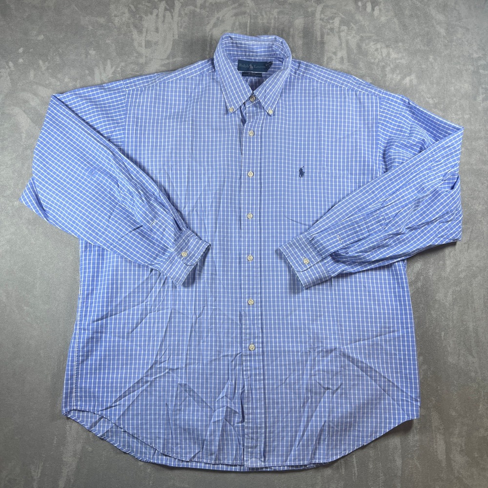 Ralph Lauren Blake Mens XL Blue White Gingham Cotton Button Down Shirt